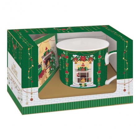 Easy Life Festive Avenue Zestaw kubek świąteczny z podkładką 300ml Domki w pudełku prezentowy