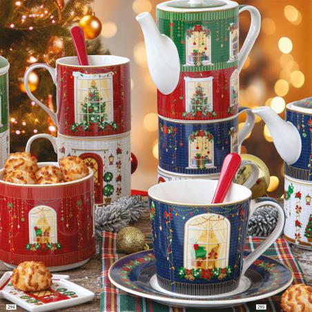 Easy Life Festive Avenue Zestaw prezentowy Czajnik z zaparzaczem 600ml i 2 czarki 160ml Domki świąteczne