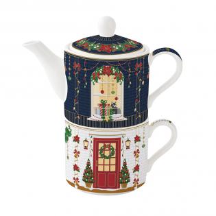 Easy Life Festive Avenue Zestaw prezentowy do herbaty Tea for one 280ml Domki świąteczne