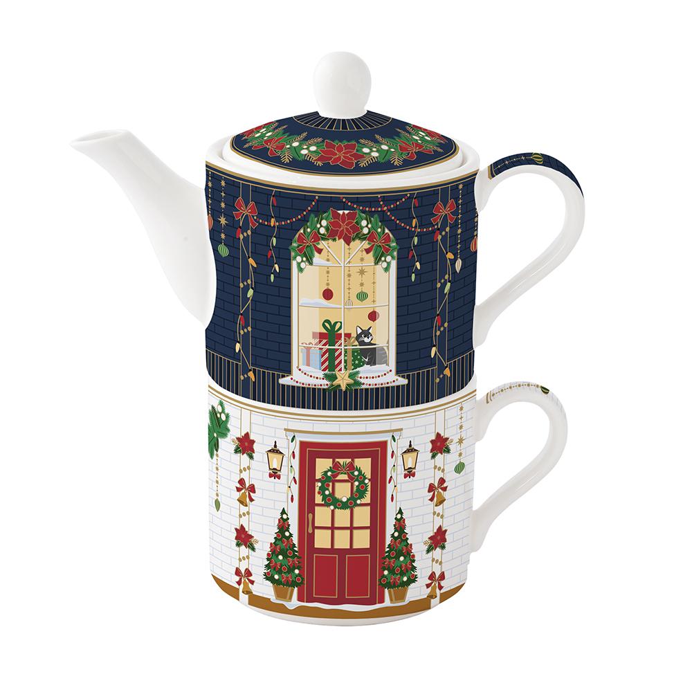 Easy Life Festive Avenue Zestaw prezentowy do herbaty Tea for one 280ml Domki świąteczne