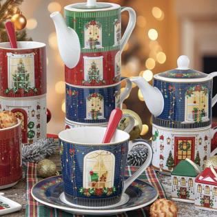 Easy Life Festive Avenue Zestaw prezentowy do herbaty Tea for one 280ml Domki świąteczne