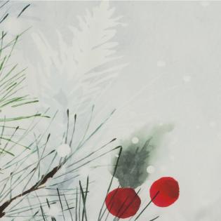 Pościel świąteczna Eurofirany Robin zielone gałązki sosny i czerwone jagody