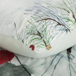 Pościel świąteczna Eurofirany Robin zielone gałązki sosny i czerwone jagody