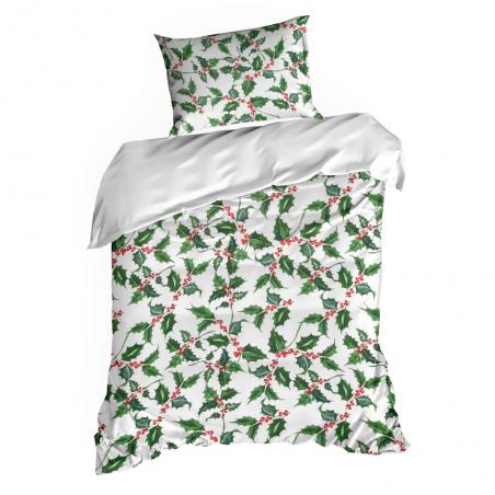 Pościel świąteczna Eurofirany Tori mikrowłókno zielone gałązki z czerwonymi jagodami