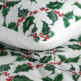 Pościel świąteczna Eurofirany Tori mikrowłókno zielone gałązki z czerwonymi jagodami