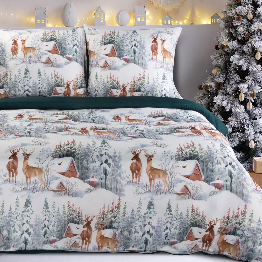 Pościel świąteczna Eurofirany Fairyland mikrowłókno jelenie domki