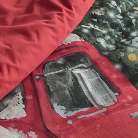 Pościel świąteczna Eurofirany Vinti bawełna renforce czerwone auto z choinką