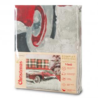 Pościel świąteczna Eurofirany Vinti bawełna renforce czerwone auto z choinką