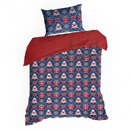 Pościel świąteczna Eurofirany Merry bawełna renforce choinki i prezenty granatowa