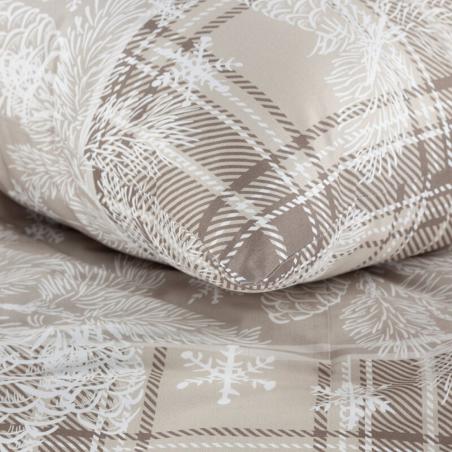 Pościel świąteczna Eurofirany Holly 02 satyna bawełniana szyszki krata beżowa