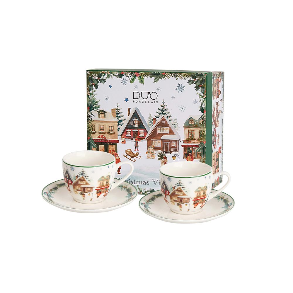 Duo Christmas Village filiżanka ze spodkiem 280ml 2 szt. Domki świąteczne