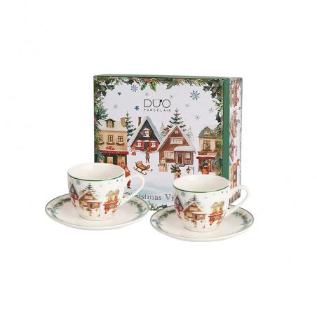 Duo Christmas Village filiżanka ze spodkiem 280ml 2 szt. Domki świąteczne