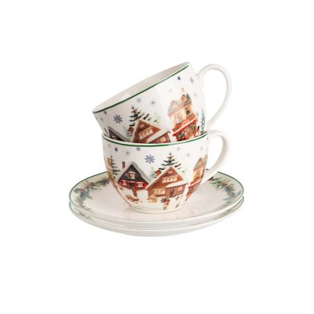 Duo Christmas Village filiżanka ze spodkiem 280ml 2 szt. Domki świąteczne
