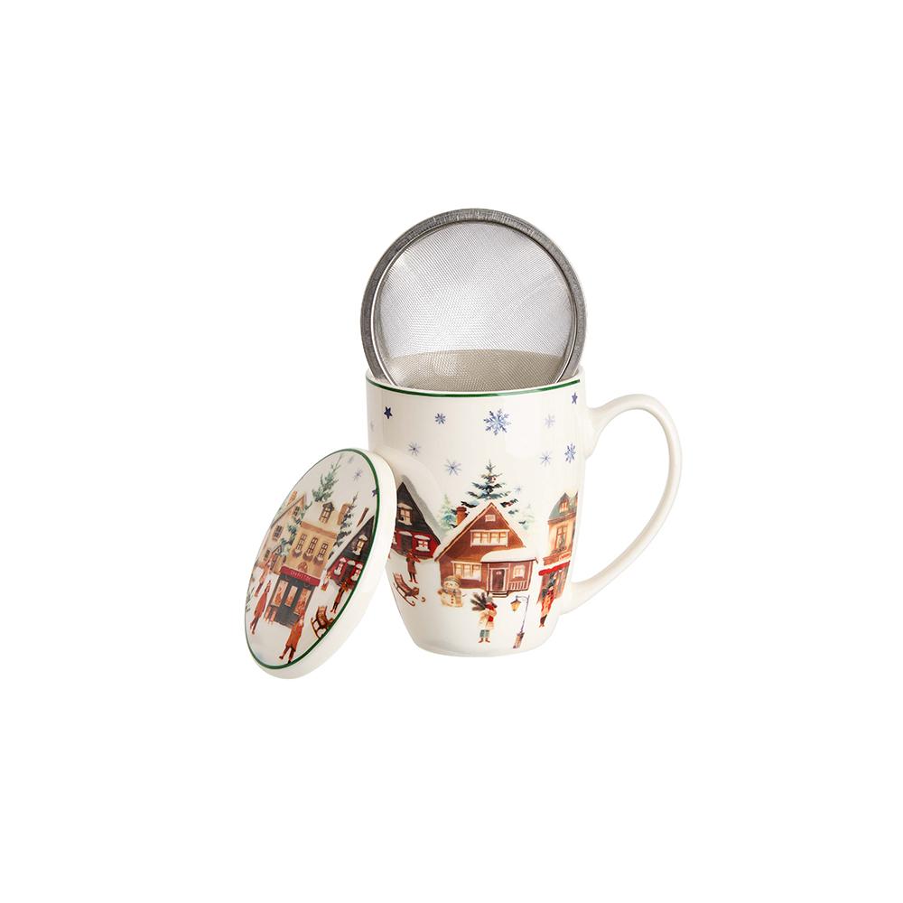 Duo Christmas Village Kubek świąteczny z zaparzaczem 360ml Domki świąteczne