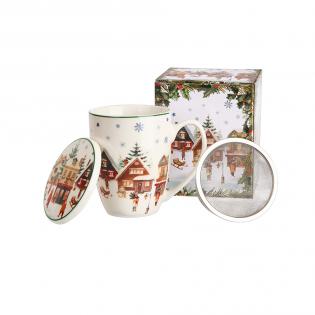 Duo Christmas Village Kubek świąteczny z zaparzaczem 360ml Domki świąteczne