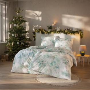 Pościel Estella Frosted Flowers 4467/630 flanela gałązki kwiaty zmrożone zielone kremowe