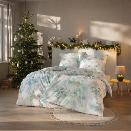 Pościel Estella Frosted Flowers 4467/630 flanela gałązki kwiaty zmrożone zielone kremowe