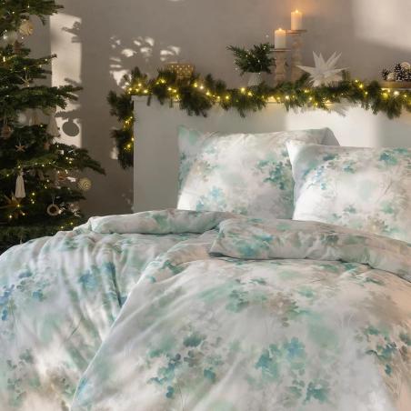 Pościel Estella Frosted Flowers 4467/630 flanela gałązki kwiaty zmrożone zielone kremowe