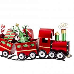 Dekoracja świąteczna Pociąg metalowy z wagonami i torami czerwony 135cm