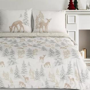 Pościel świąteczna Eurofirany Fawn bawełna sarenki beżowe i choinki