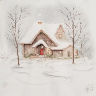 Pościel świąteczna Eurofirany Joyfull satyna bawełniana domek świąteczny z napisem Merry Christmas