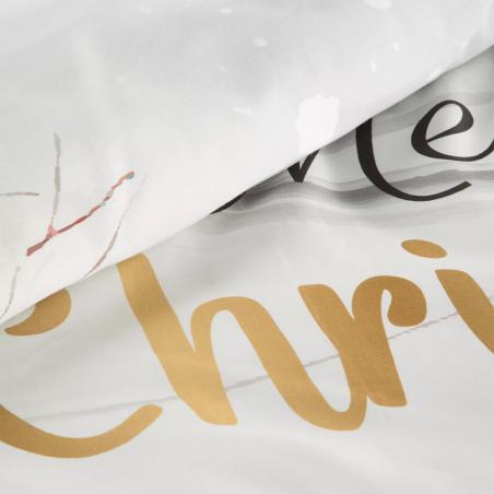 Pościel świąteczna Eurofirany Joyfull satyna bawełniana domek świąteczny z napisem Merry Christmas