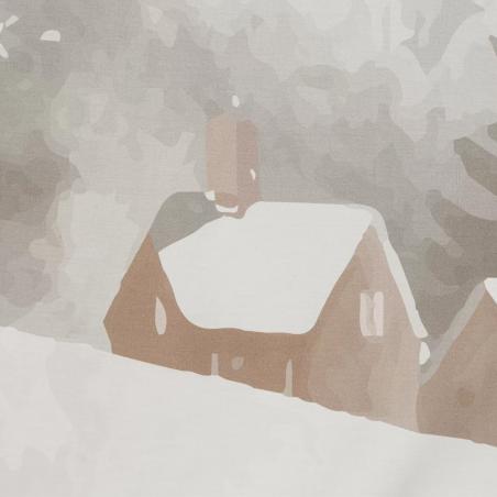 Pościel świąteczna Eurofirany Inverno satyna bawełniana las domek beżowy