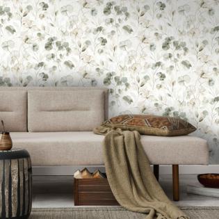 Tapeta ścienna Rasch Farm Living 709070 delikatne liście eukaliptusa zielone