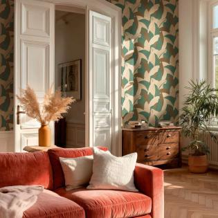 Tapeta ścienna AS Creation Vibes and Styles 79039-2 liście turkusowe beżowe brązowe