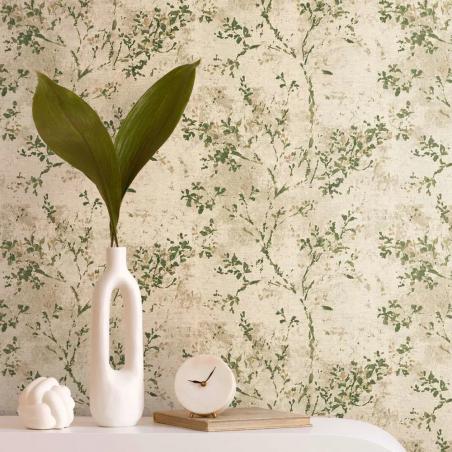 Tapeta ścienna AS Creation Stories of Life 39650-4 delikatne liście zielone kremowe