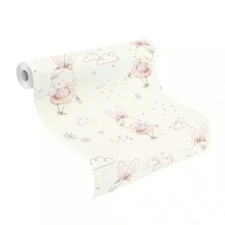 Tapeta ścienna Rasch Kids World II 301656 króliczki baletnice różowe kremowe dla dziewczynki