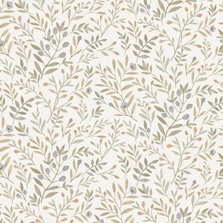 Tapeta ścienna Grandeco Inia A78802 drobne listki gałązki zielone beżowe