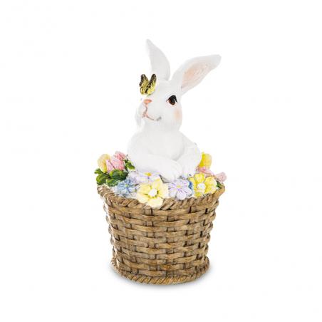 Figurka wielkanocna Królik w koszyku z motylkiem 13cm