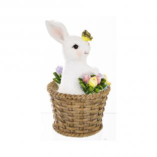 Figurka wielkanocna Królik w koszyku z motylkiem 13cm