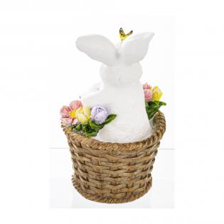 Figurka wielkanocna Królik w koszyku z motylkiem 13cm