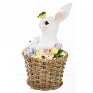 Figurka wielkanocna Królik w koszyku z motylkiem 13cm