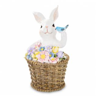 Figurka wielkanocna Królik w koszyku z ptaszkiem 13cm