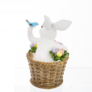 Figurka wielkanocna Królik w koszyku z ptaszkiem 13cm