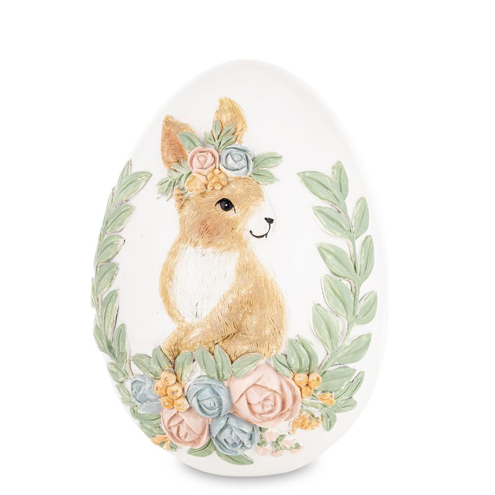 Figurka wielkanocna jajko z malowanym królikiem w kwiatach 18cm