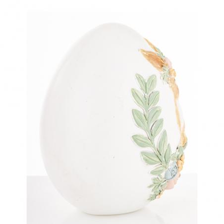 Figurka wielkanocna jajko z malowanym królikiem w kwiatach 18cm