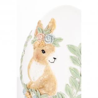 Figurka wielkanocna jajko z malowanym królikiem w kwiatach 18cm