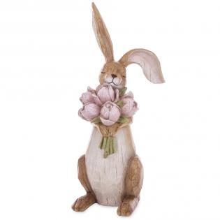 Figurka wielkanocna Królik z różowymi kwiatami naturalny 45cm