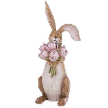 Figurka wielkanocna Królik z różowymi kwiatami naturalny 45cm