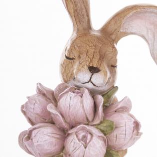 Figurka wielkanocna Królik z różowymi kwiatami naturalny 45cm