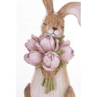 Figurka wielkanocna Królik z różowymi kwiatami naturalny 45cm