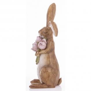 Figurka wielkanocna Królik z różowymi kwiatami naturalny 45cm
