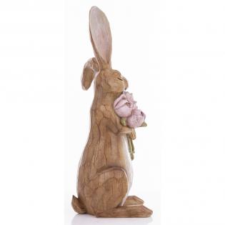 Figurka wielkanocna Królik z różowymi kwiatami naturalny 45cm