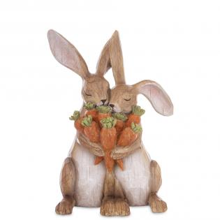 Figurka wielkanocna Króliki z marchewką naturalne brązowe 32cm