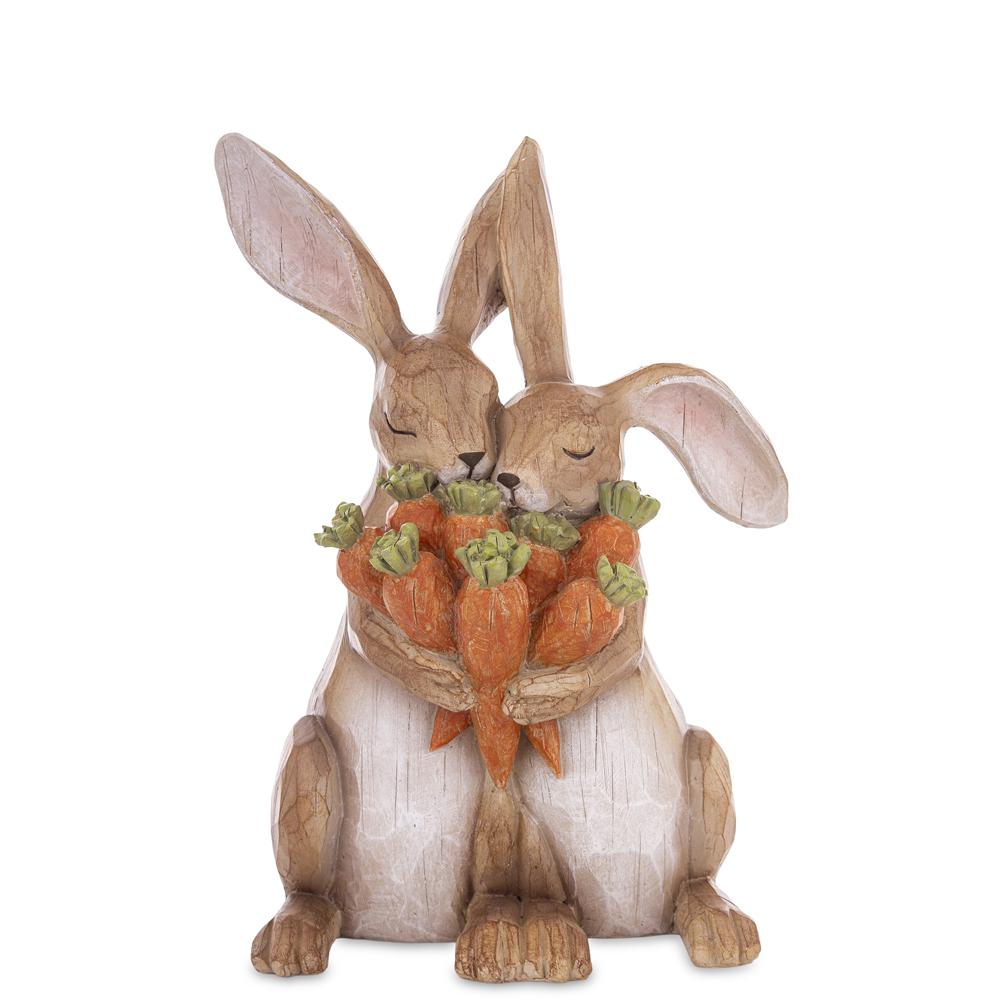 Figurka wielkanocna Króliki z marchewką naturalne brązowe 32cm