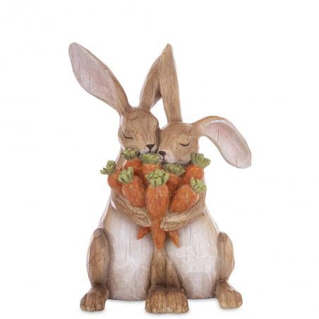 Figurka wielkanocna Króliki z marchewką naturalne brązowe 32cm